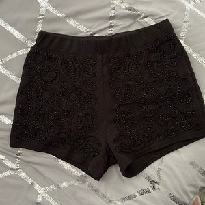 Black embroidered beaded shorts
